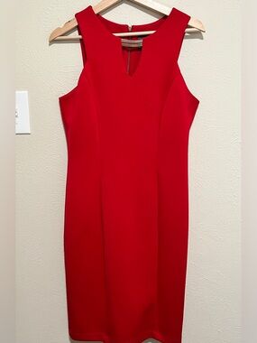 Vince Camuto Red Midi Sheath Dress with Keyhole
